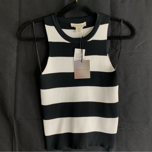 NWT Happily Grey Striped Ribbed Knit Tank Top, size L - Picture 7 of 7